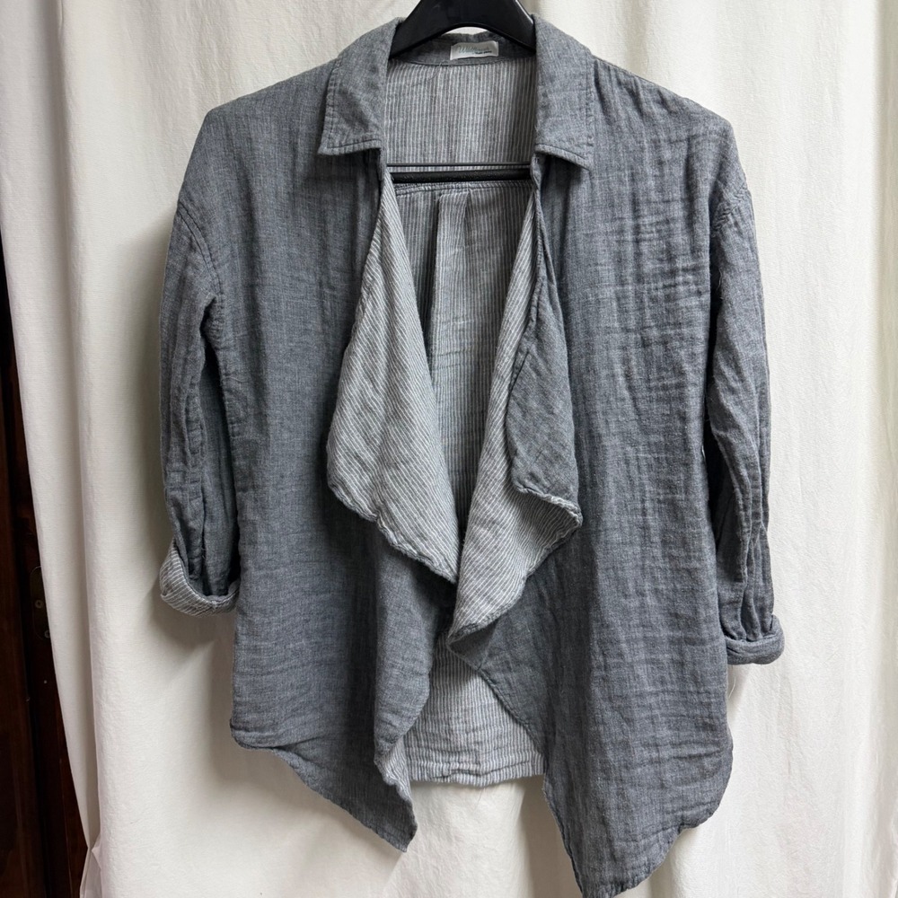 Wildflower Yellow Springs Grey Cotton Gauze Open Front Draped Jacket Small